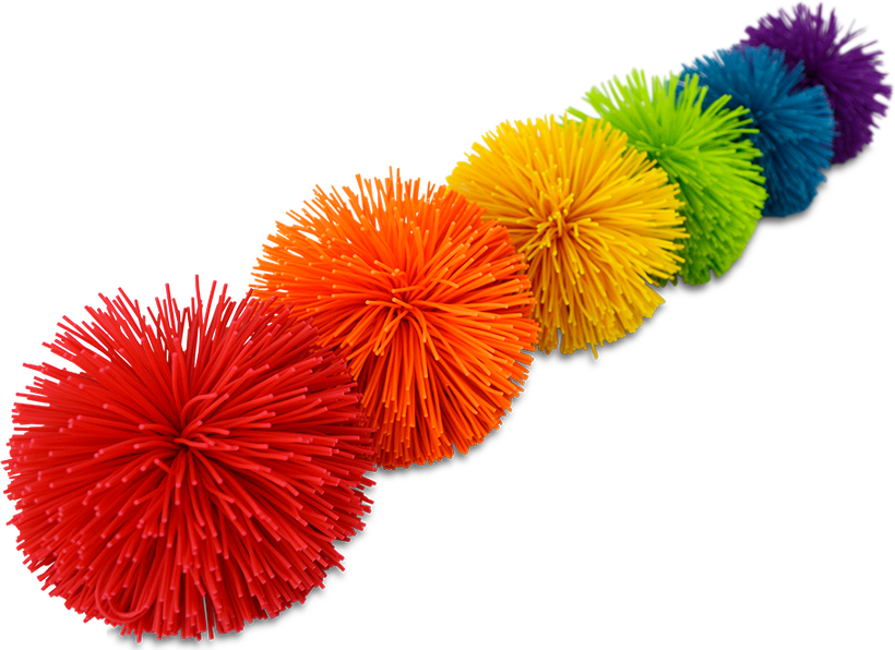 Row of Koosh balls in rainbow colors